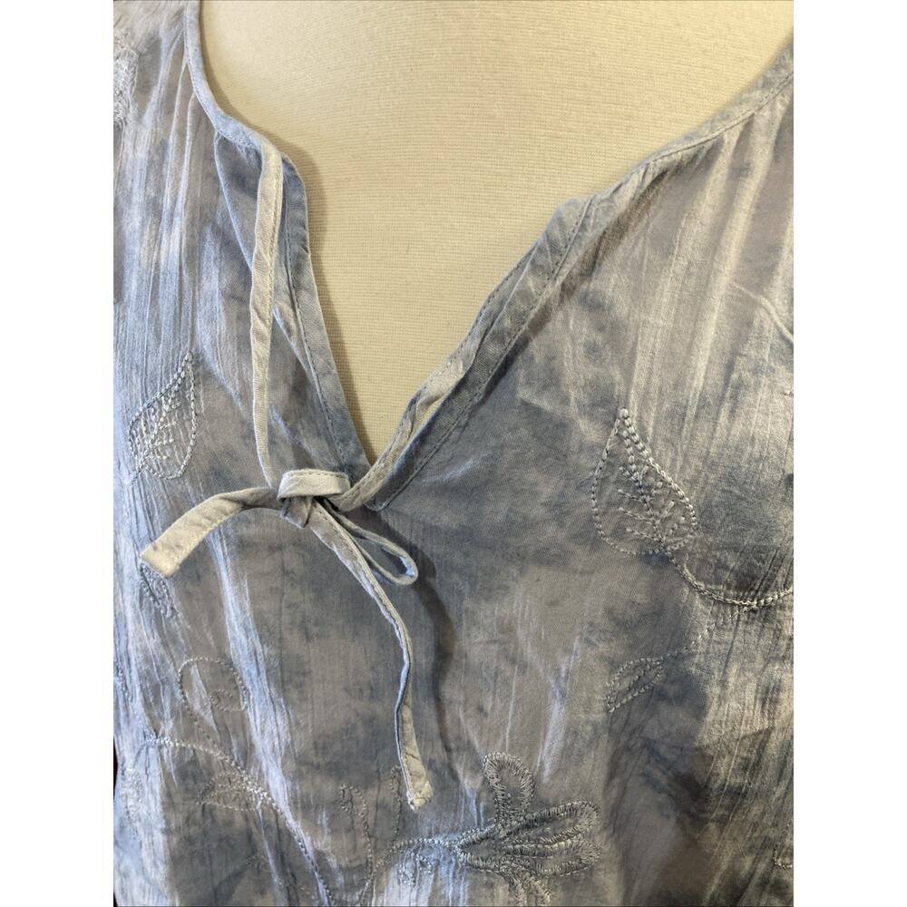 J. Jill Pure Jill Tie‎ Dye Tunic Sz L New Blue White Floral Embroidered Art Boho - Picture 5 of 11